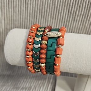 Orange and Green Beaded Bracelet Set